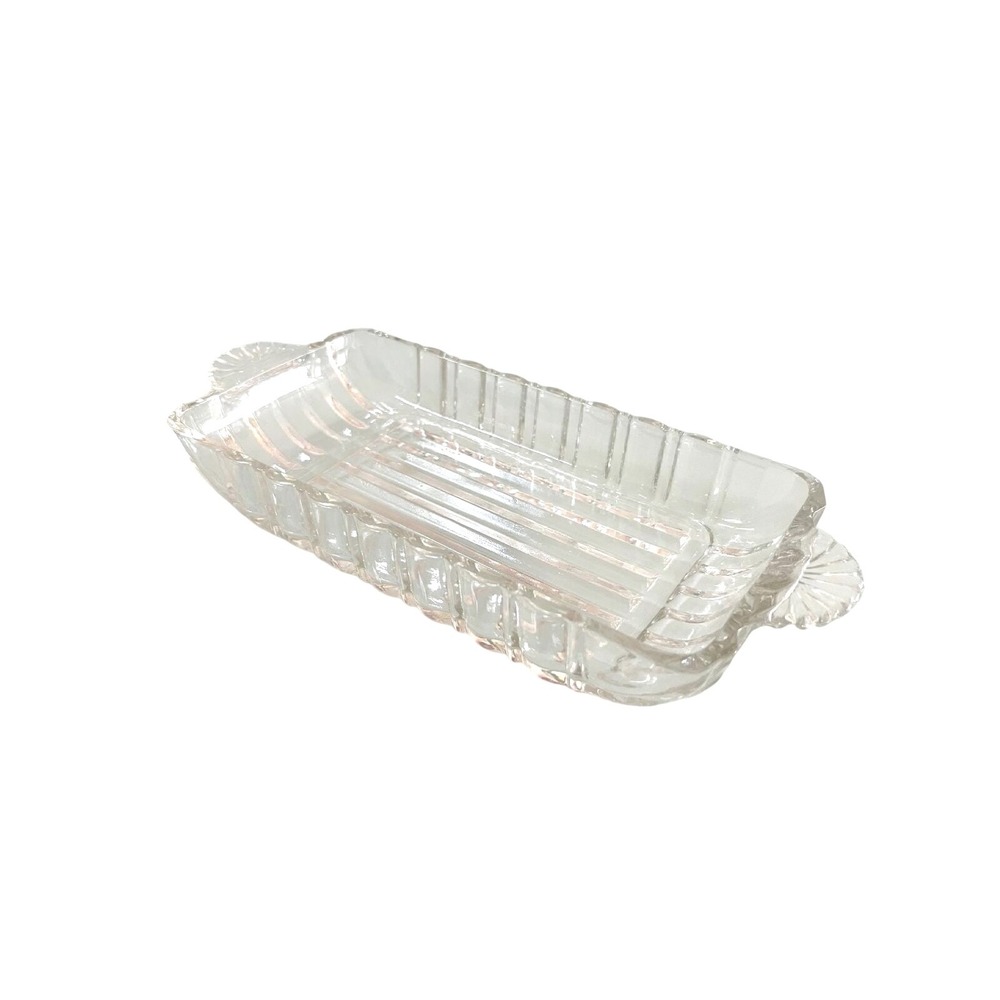1950s Anchor Hocking Glass Clear Relish Trinkets Dish Vanity Handle Ridge‎